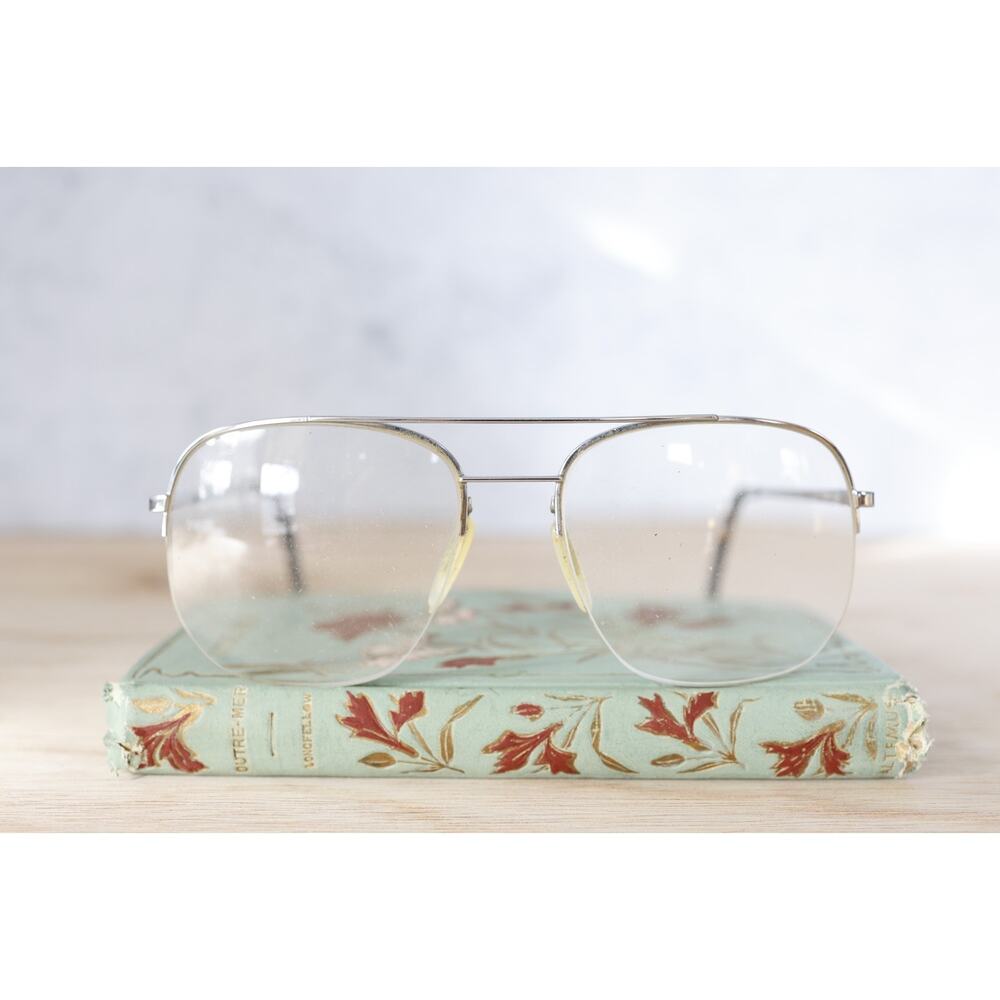 Vintage 1970s Zeiss Aviator Eyeglasses Germany Silvertone Pilot Grandpa Retro